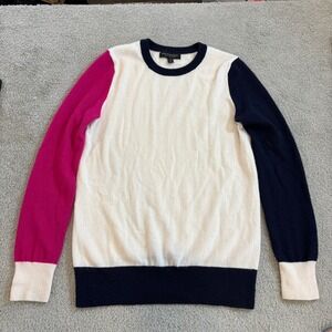 Banana Republic S Petite Cashmere Colorblock Crew Neck Sweater Navy Combo Preppy